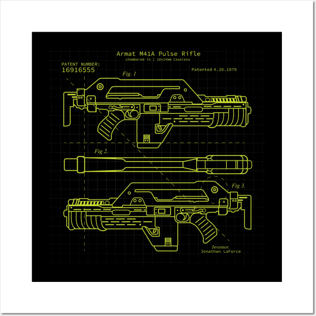 Pulse Rifle Aliens BluePrint Ripley Wall Art by stayfrostybro